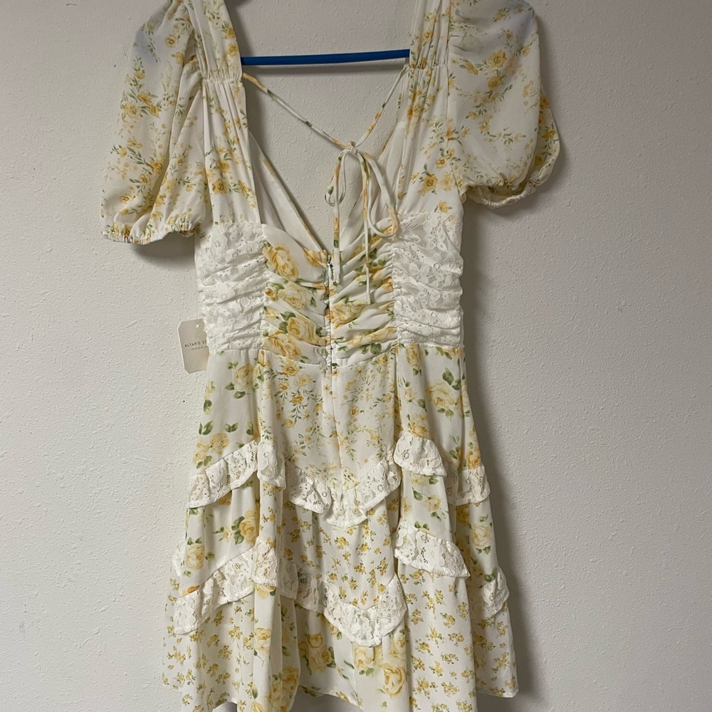 NWT Altar’d State Floral Lace-Up Mini Dress with Ruffle Hem - Large